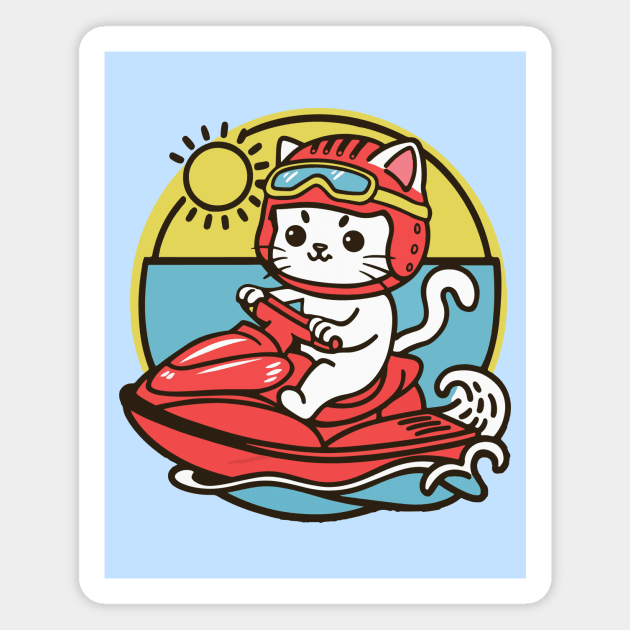 Cute Cat Jet Skiing Summer Gift Magnet by GrafiqueDynasty